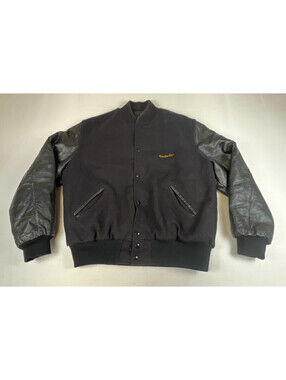Holloway Vintage Made in USA Black Leather Wool Varsity Jacket Men XL